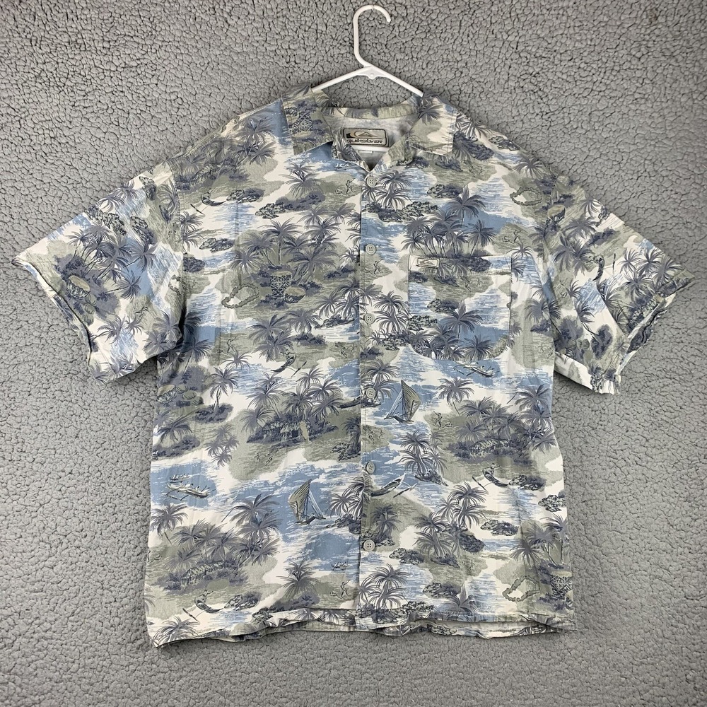 Quiksilver Men's Hawaiian‎ Shirt Surfwear Camp Shirt XL Outrigger Resort Coastal